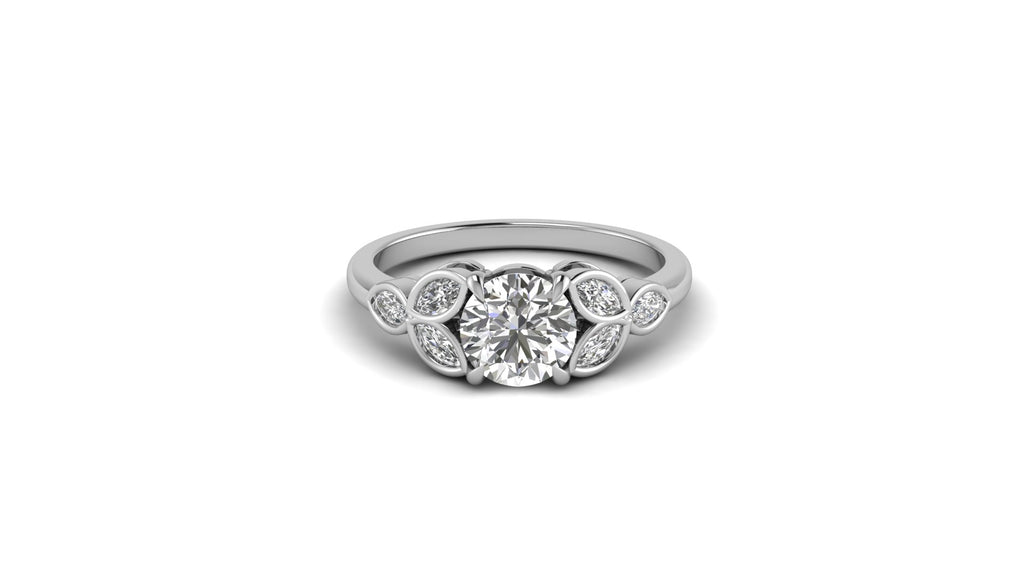 Round Marquise Moissanite Seven Stone Engagement Ring Bridal Jewelry