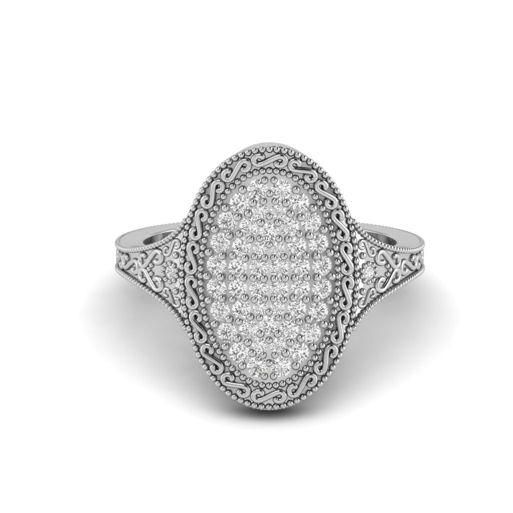 Round Moissanite Art Deco Pave Engagement Ring Vintage Bridal Jewelry