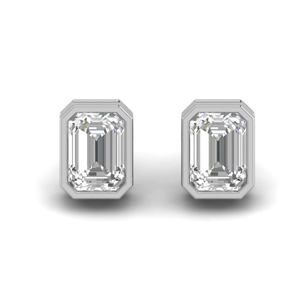 Emerald Moissanite Bezel Stud Earrings Cartilage Wedding Jewelry