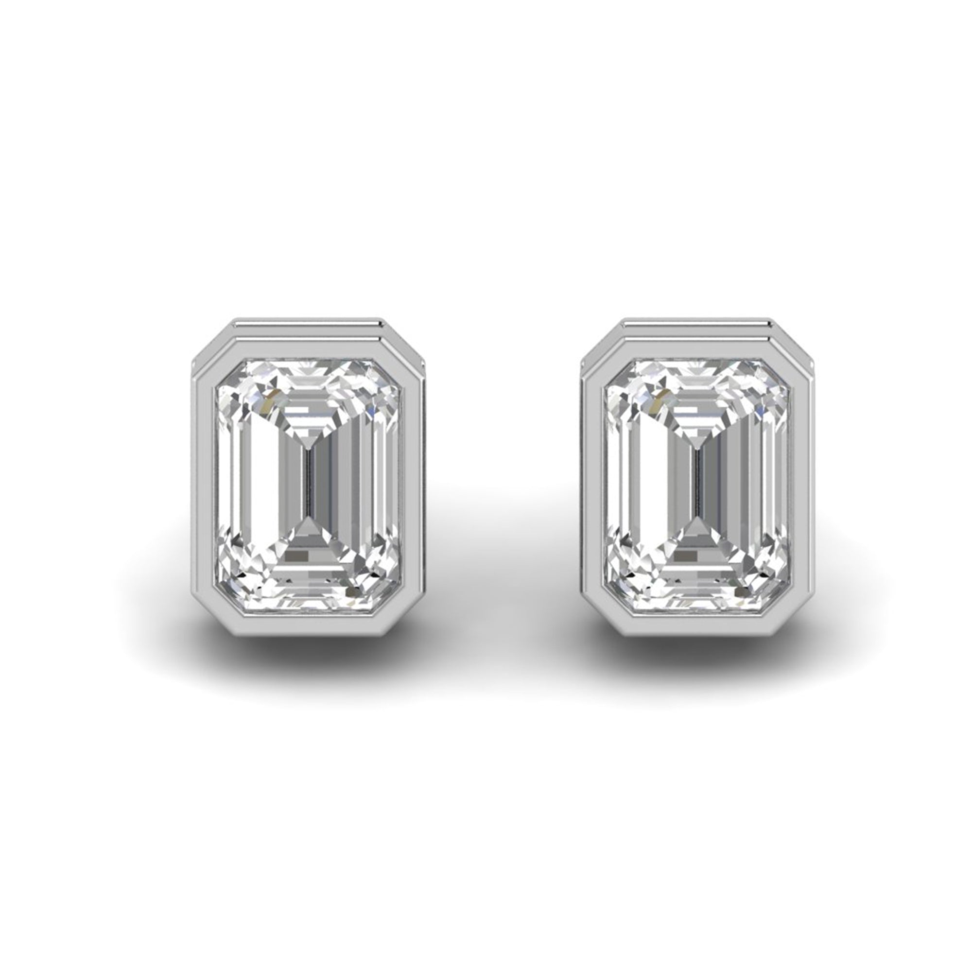 Emerald Moissanite Bezel Stud Earrings Cartilage Wedding Jewelry
