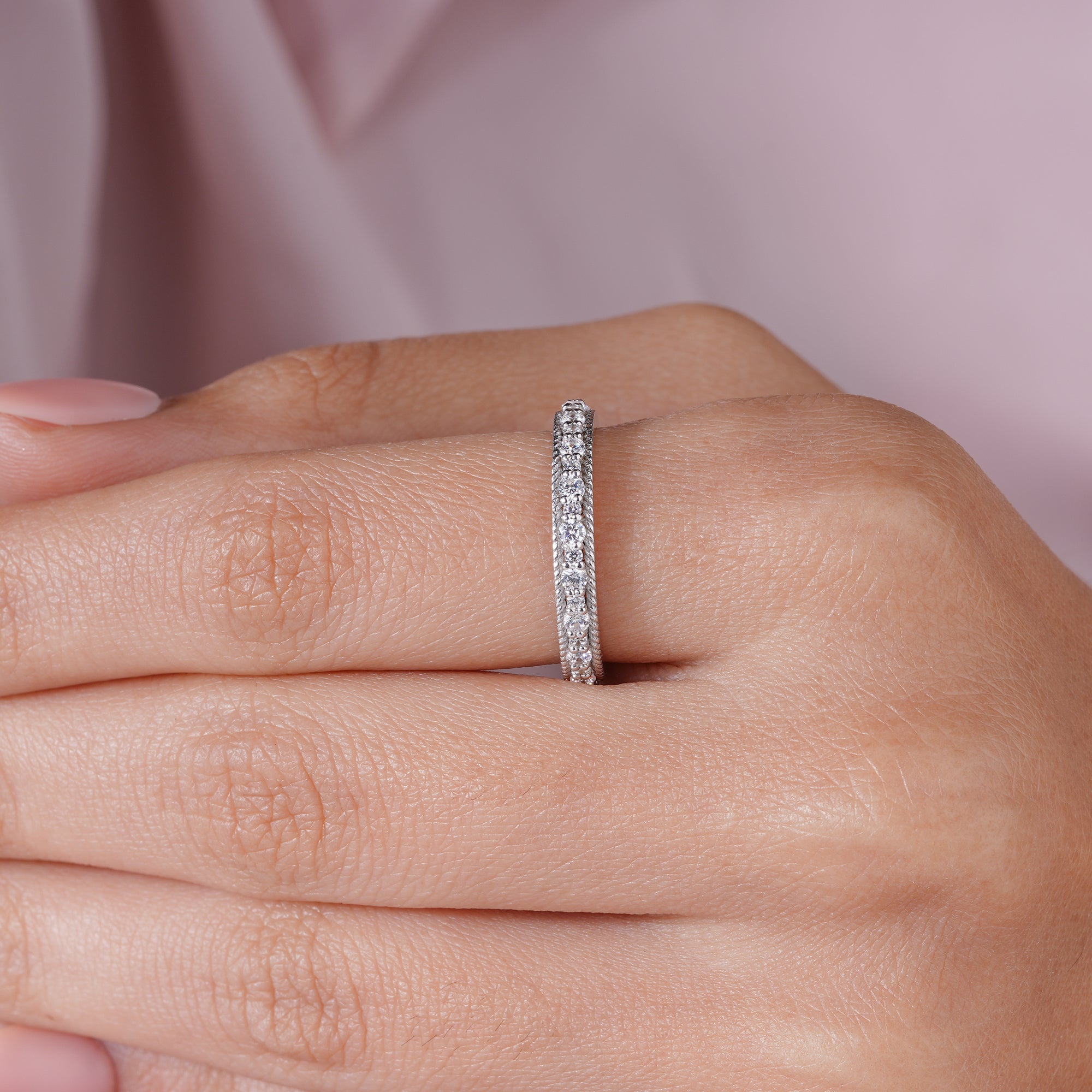 Round Moissanite Eternity Wedding Band Bridal Stacking Ring