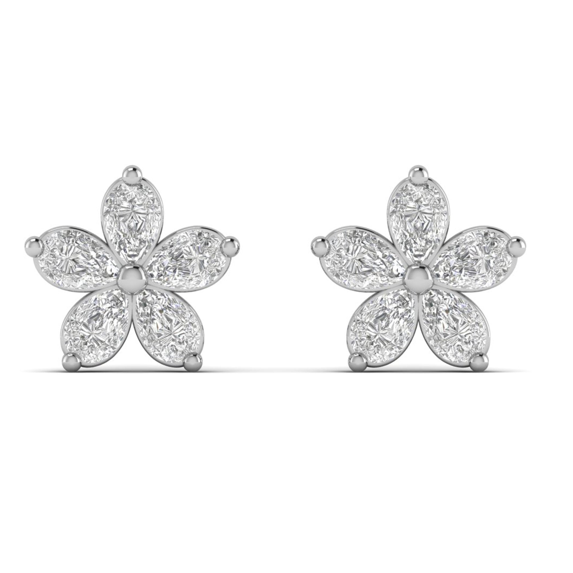 Pear Moissanite Floral Stud Earrings Dainty Wedding Jewelry