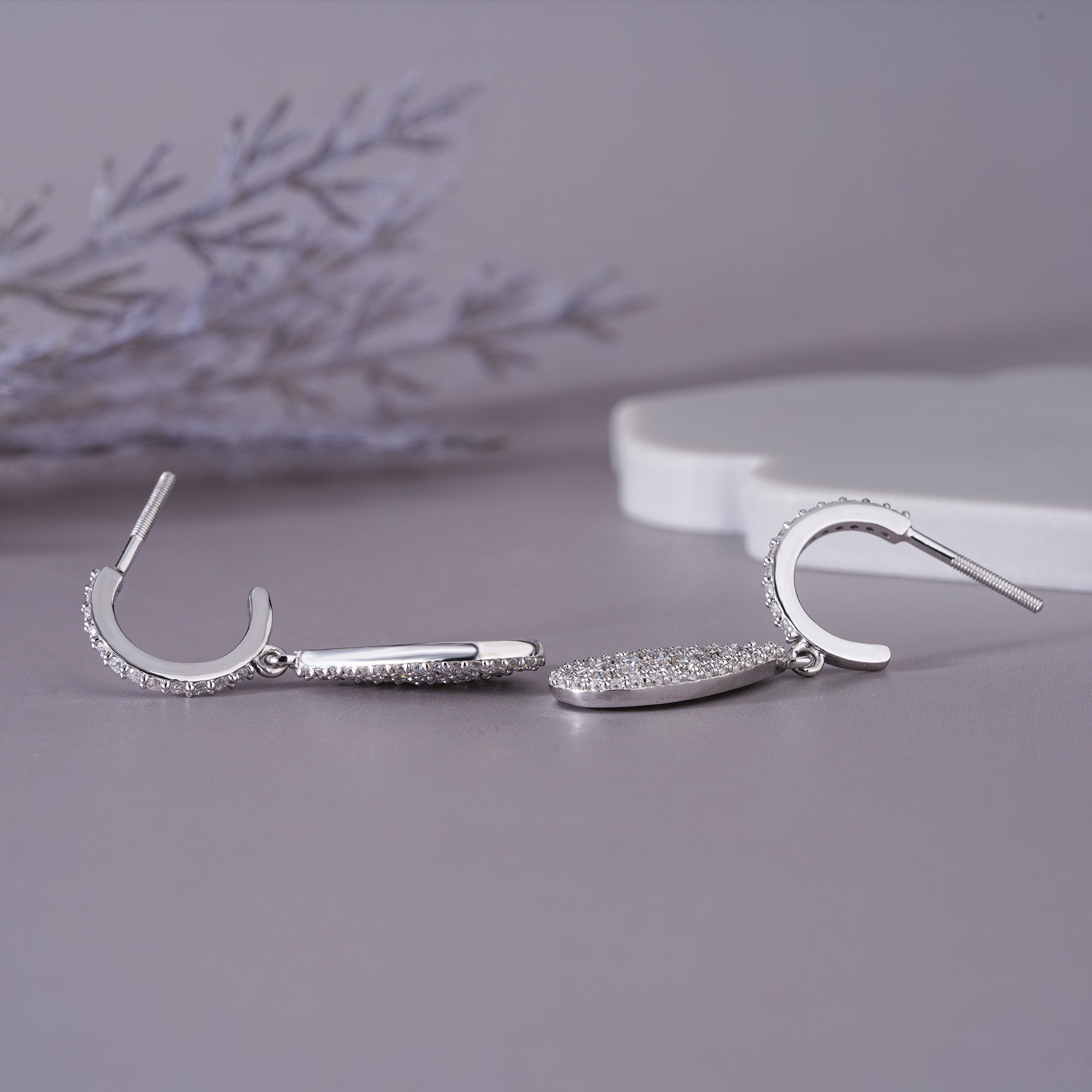 Moissanite Pave Statement Hoop Earrings Dainty Wedding Jewelry