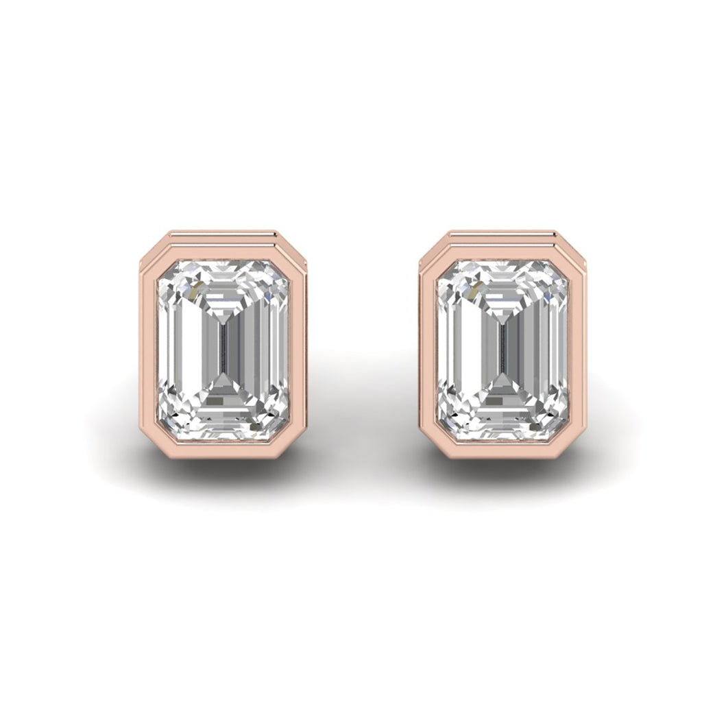 Emerald Moissanite Bezel Stud Earrings Cartilage Wedding Jewelry