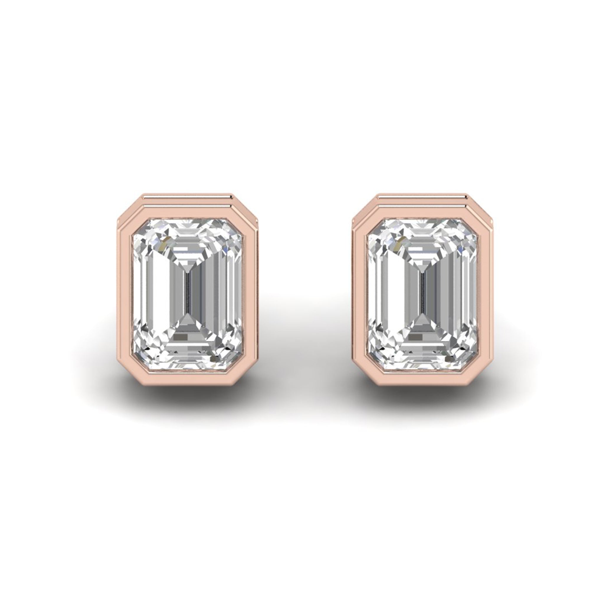 Emerald Moissanite Bezel Stud Earrings Cartilage Wedding Jewelry