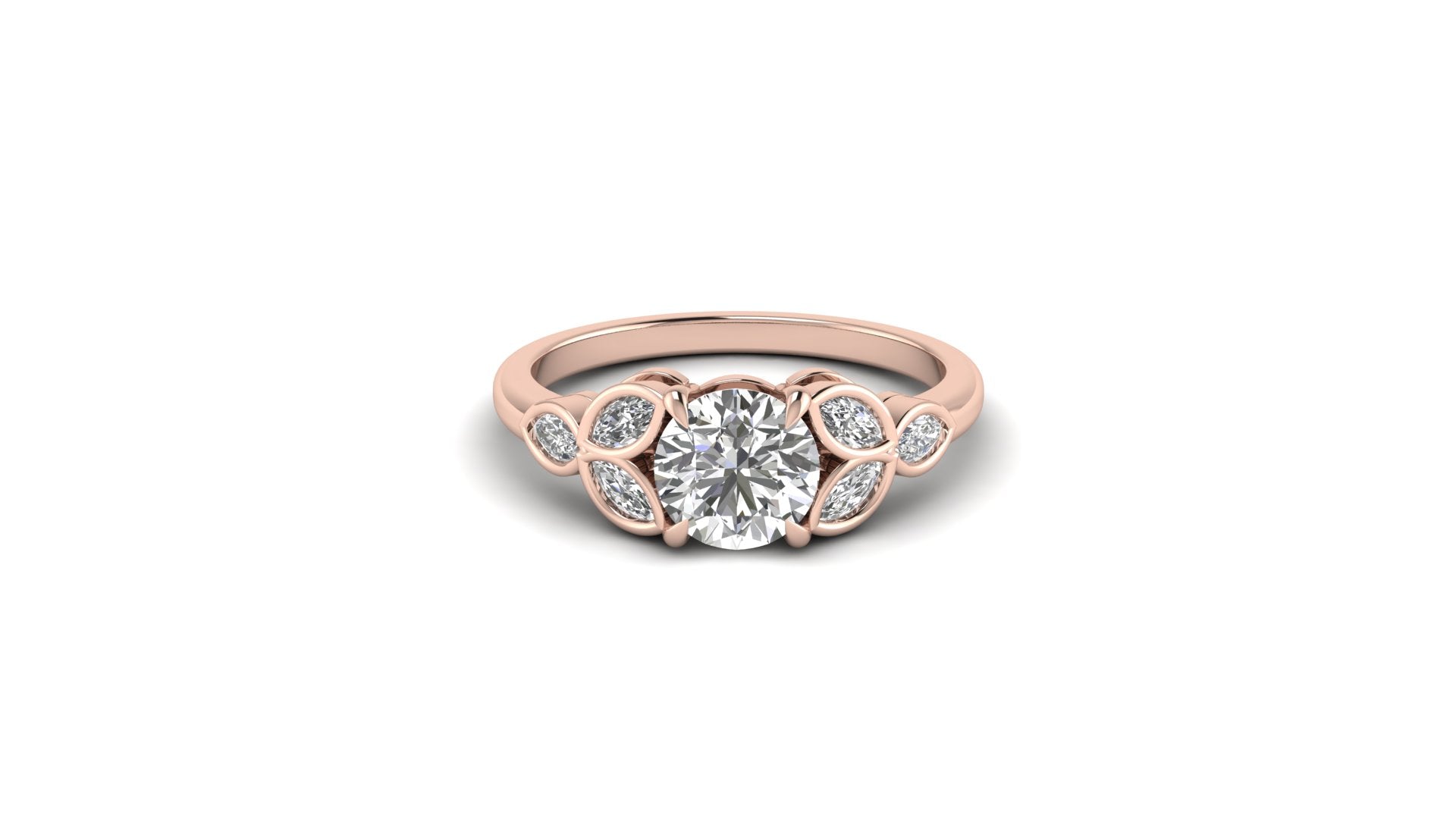 Round Marquise Moissanite Seven Stone Engagement Ring Bridal Jewelry