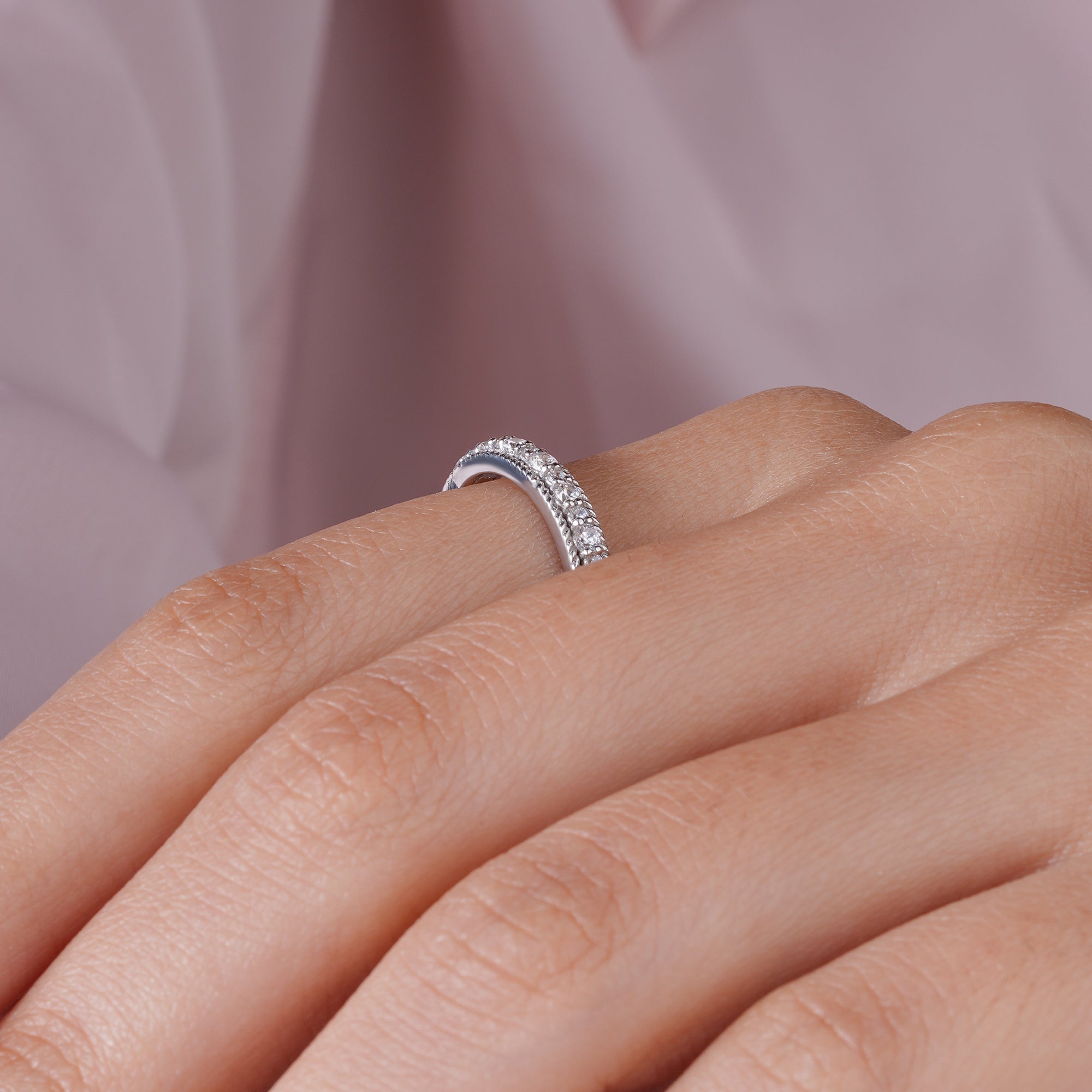 Round Moissanite Eternity Wedding Band Bridal Stacking Ring