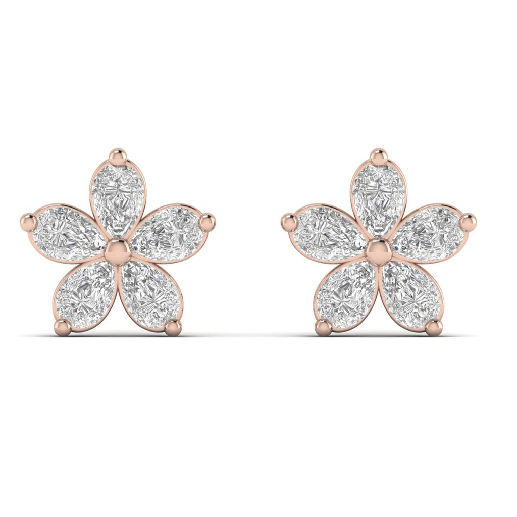 Pear Moissanite Floral Stud Earrings Dainty Wedding Jewelry