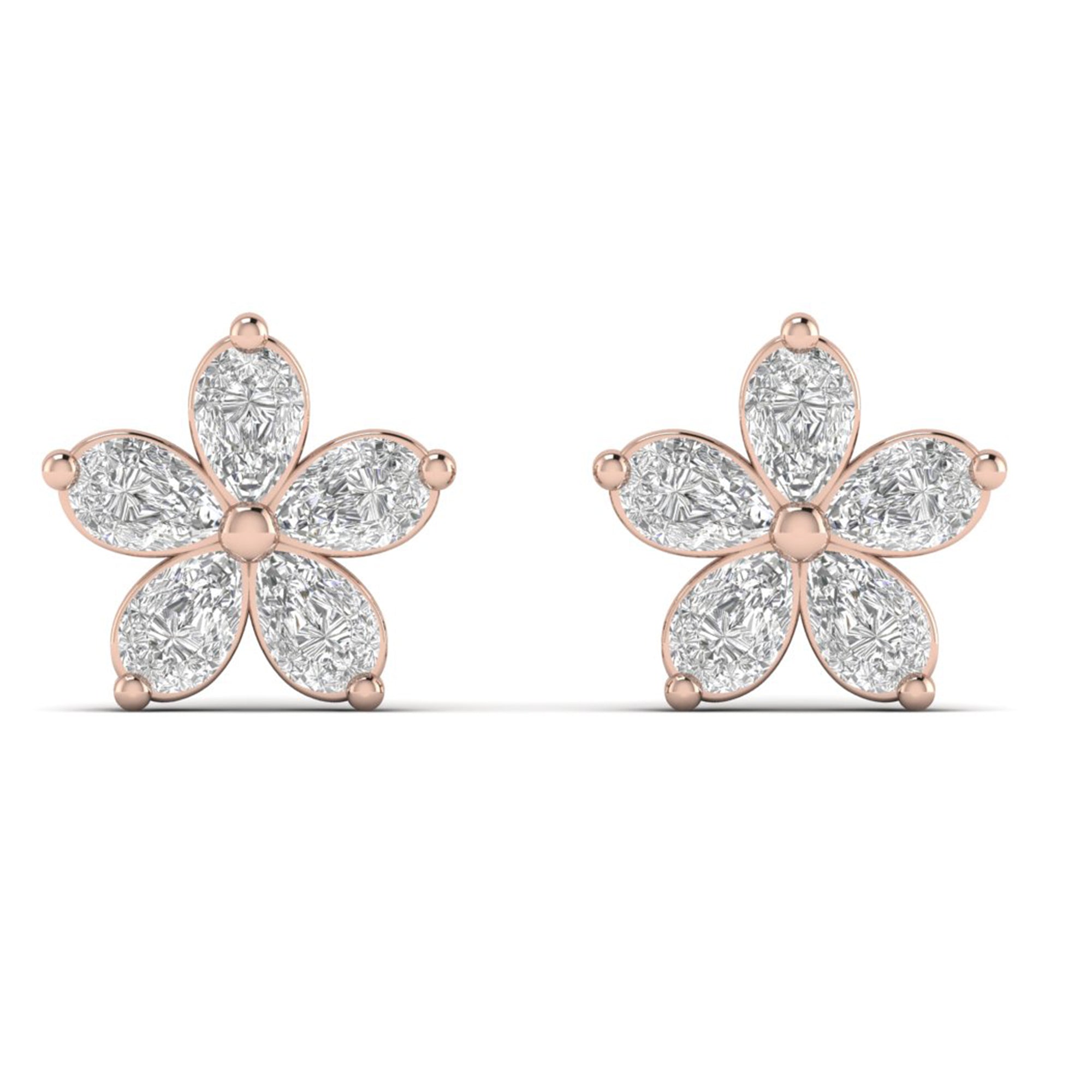 Pear Moissanite Floral Stud Earrings Dainty Wedding Jewelry