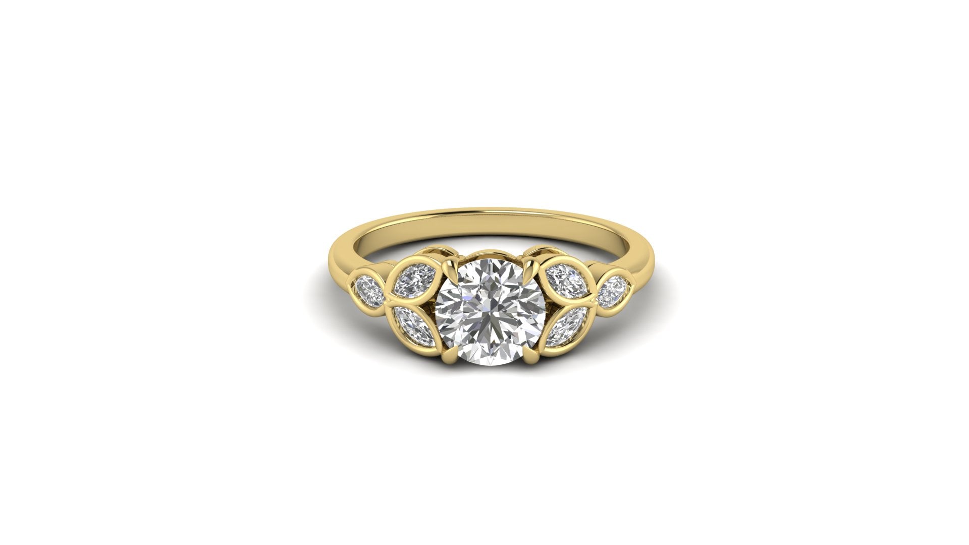 Round Marquise Moissanite Seven Stone Engagement Ring Bridal Jewelry