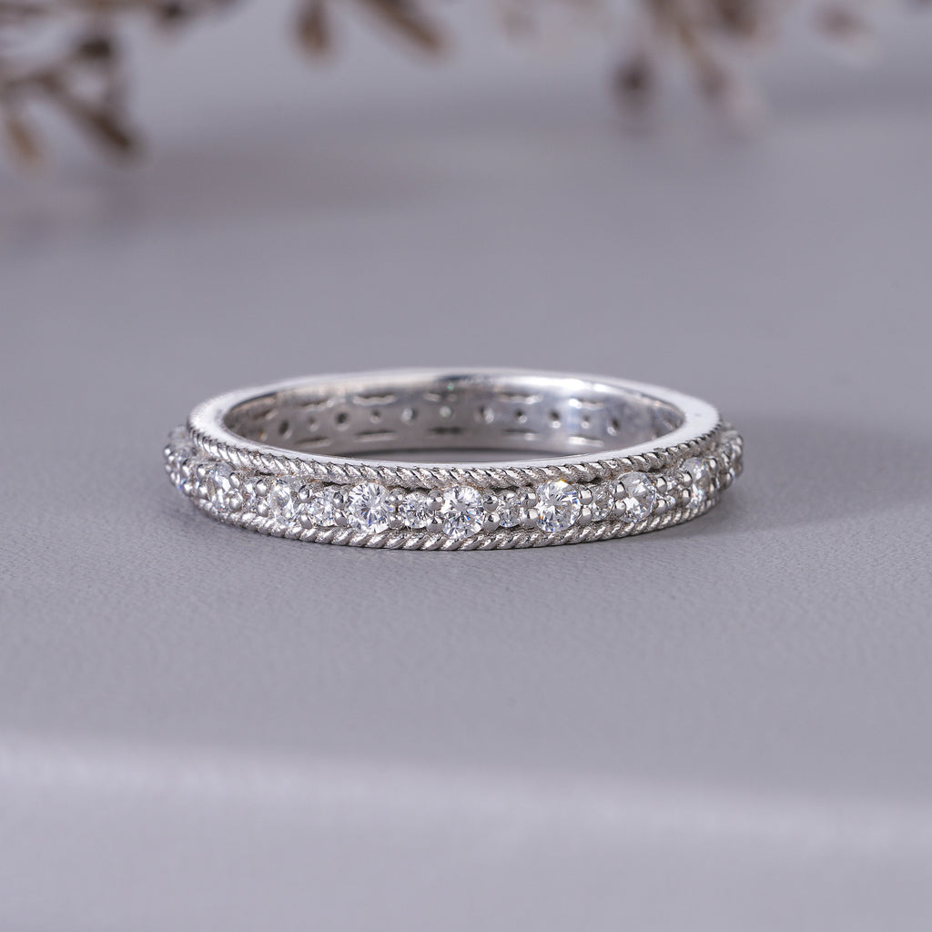Round Moissanite Eternity Wedding Band Bridal Stacking Ring