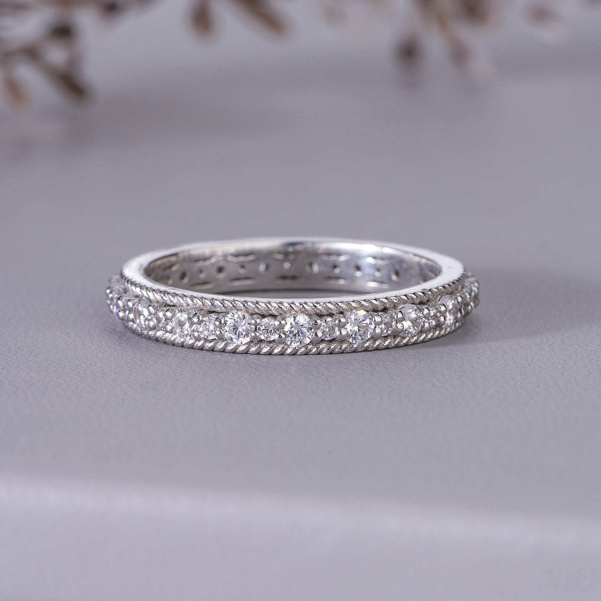 Round Moissanite Eternity Wedding Band Bridal Stacking Ring