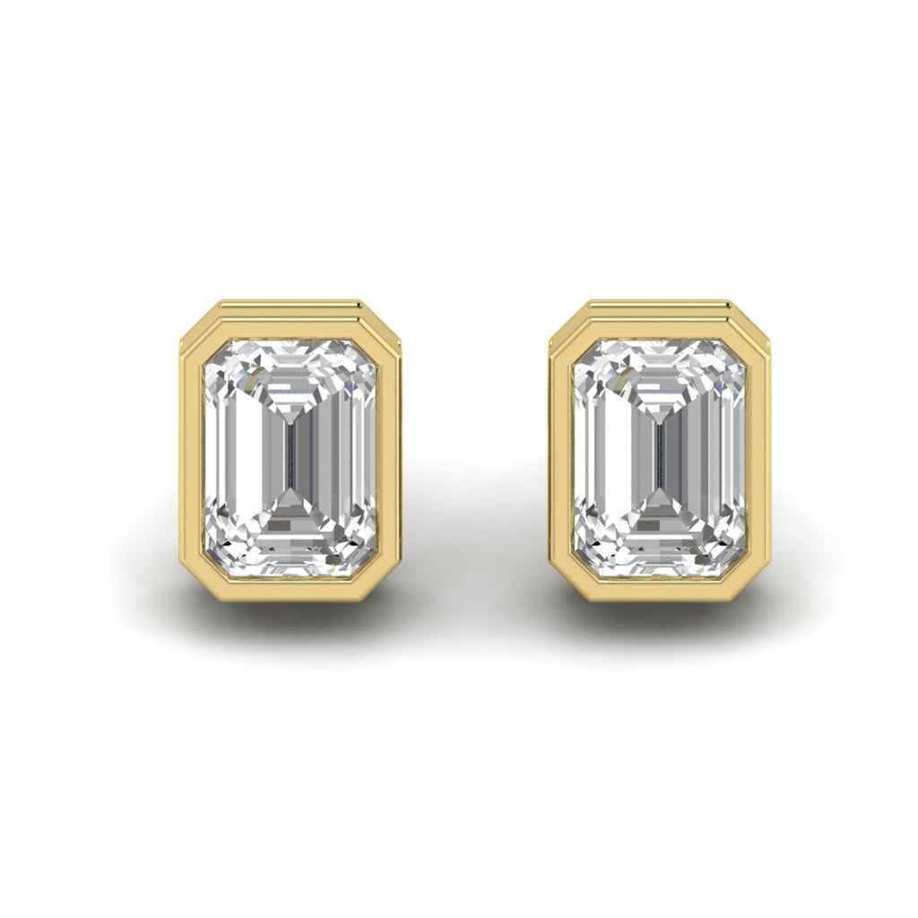 Emerald Moissanite Bezel Stud Earrings Cartilage Wedding Jewelry