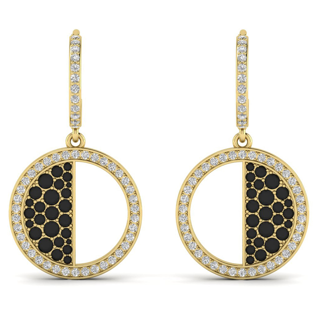 Black Onyx Moissanite Pave Hoop Earrings Dainty Wedding Jewelry
