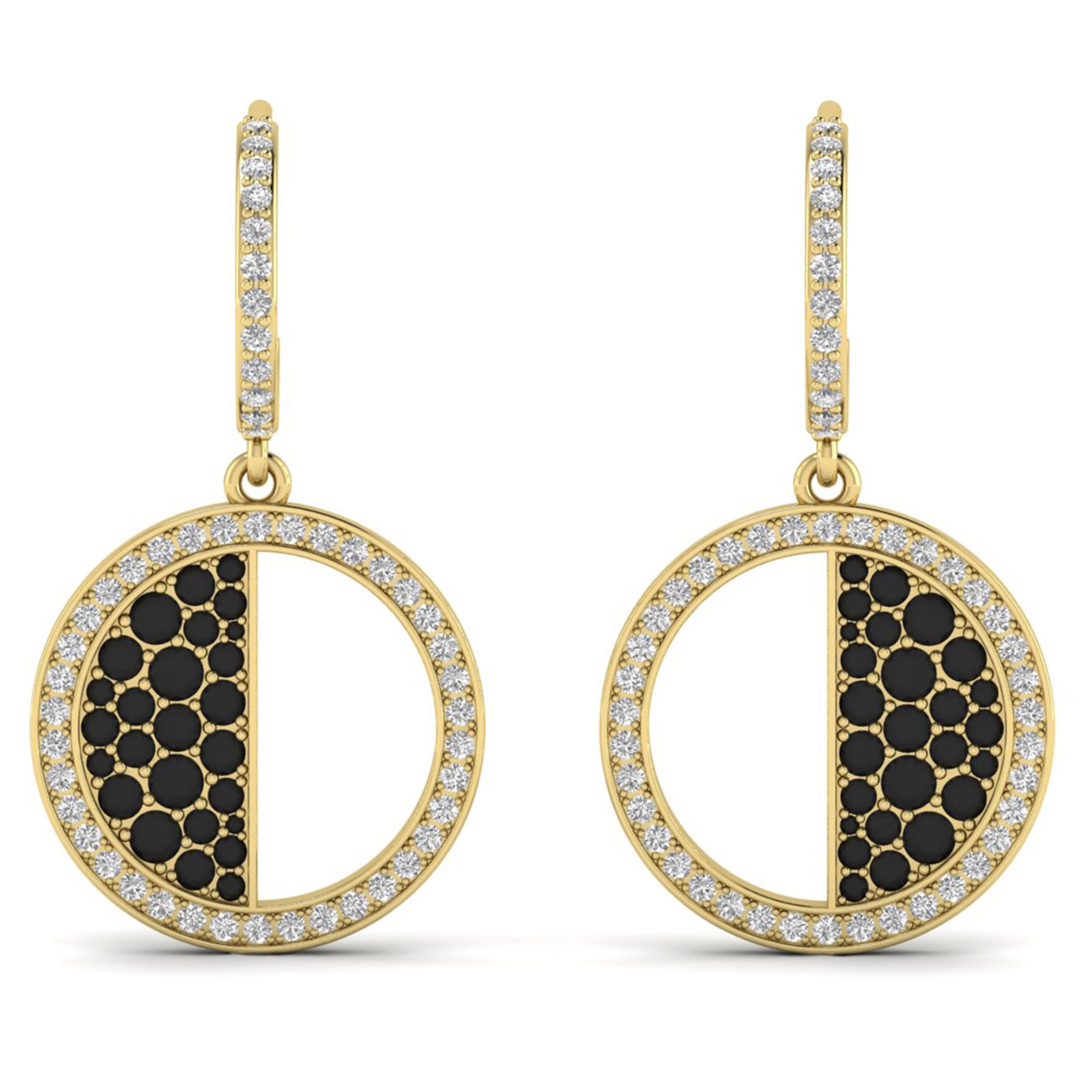 Black Onyx Moissanite Pave Hoop Earrings Dainty Wedding Jewelry