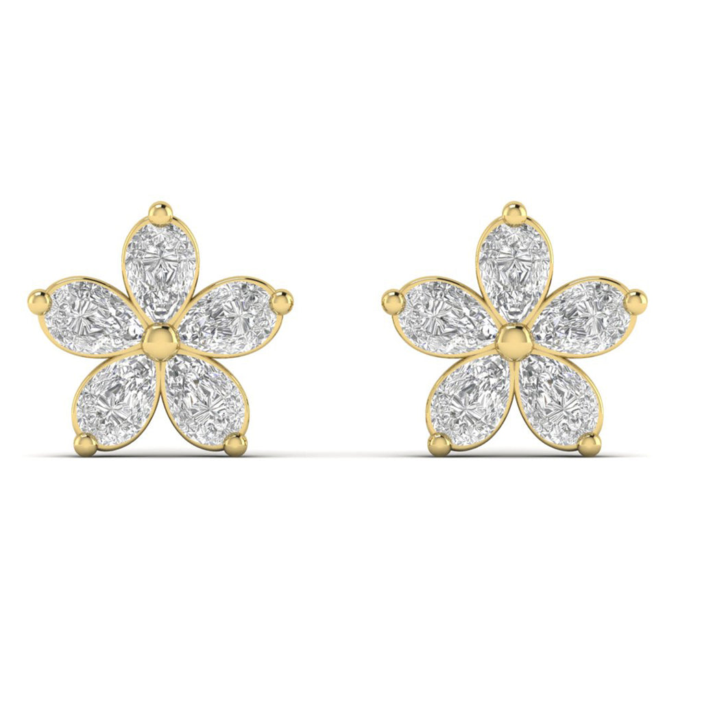 Pear Moissanite Floral Stud Earrings Dainty Wedding Jewelry