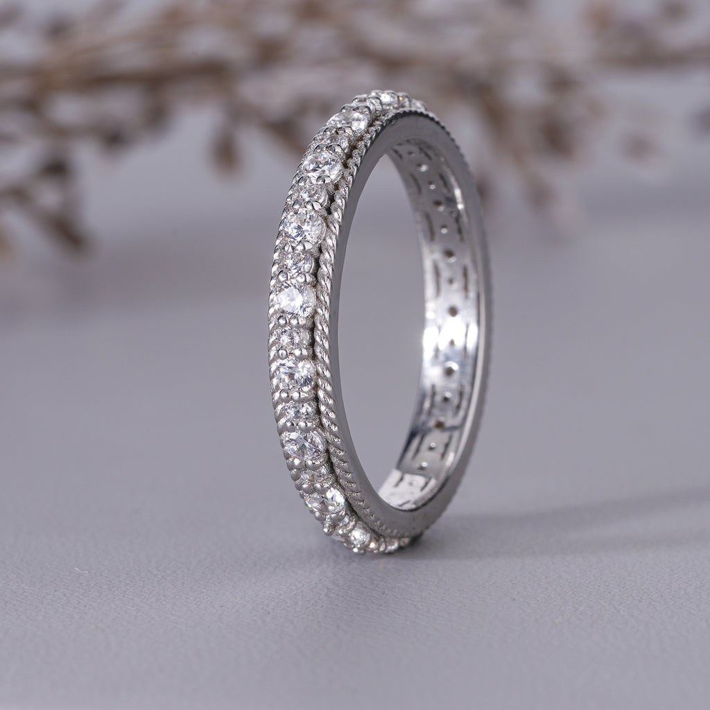 Round Moissanite Eternity Wedding Band Bridal Stacking Ring