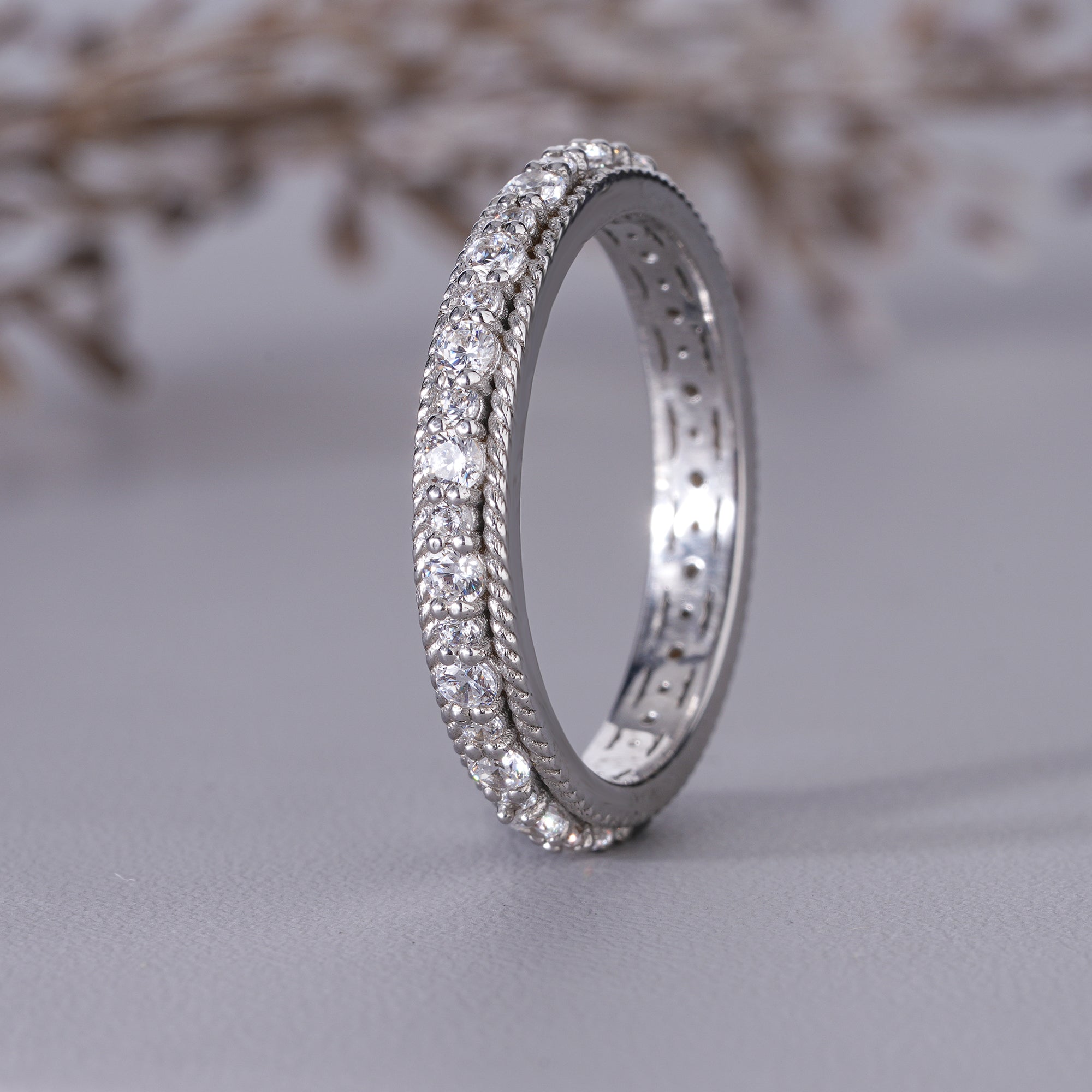 Round Moissanite Eternity Wedding Band Bridal Stacking Ring