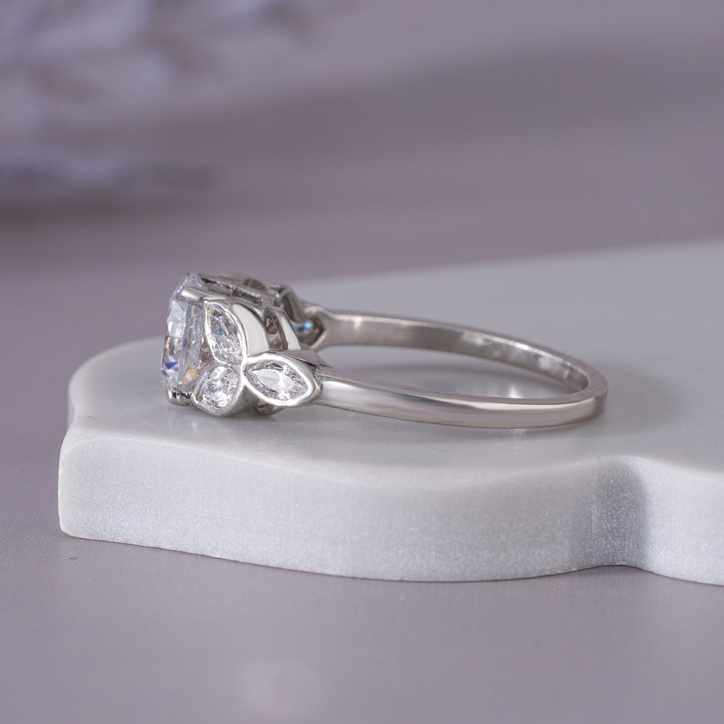 Round Marquise Moissanite Seven Stone Engagement Ring Bridal Jewelry