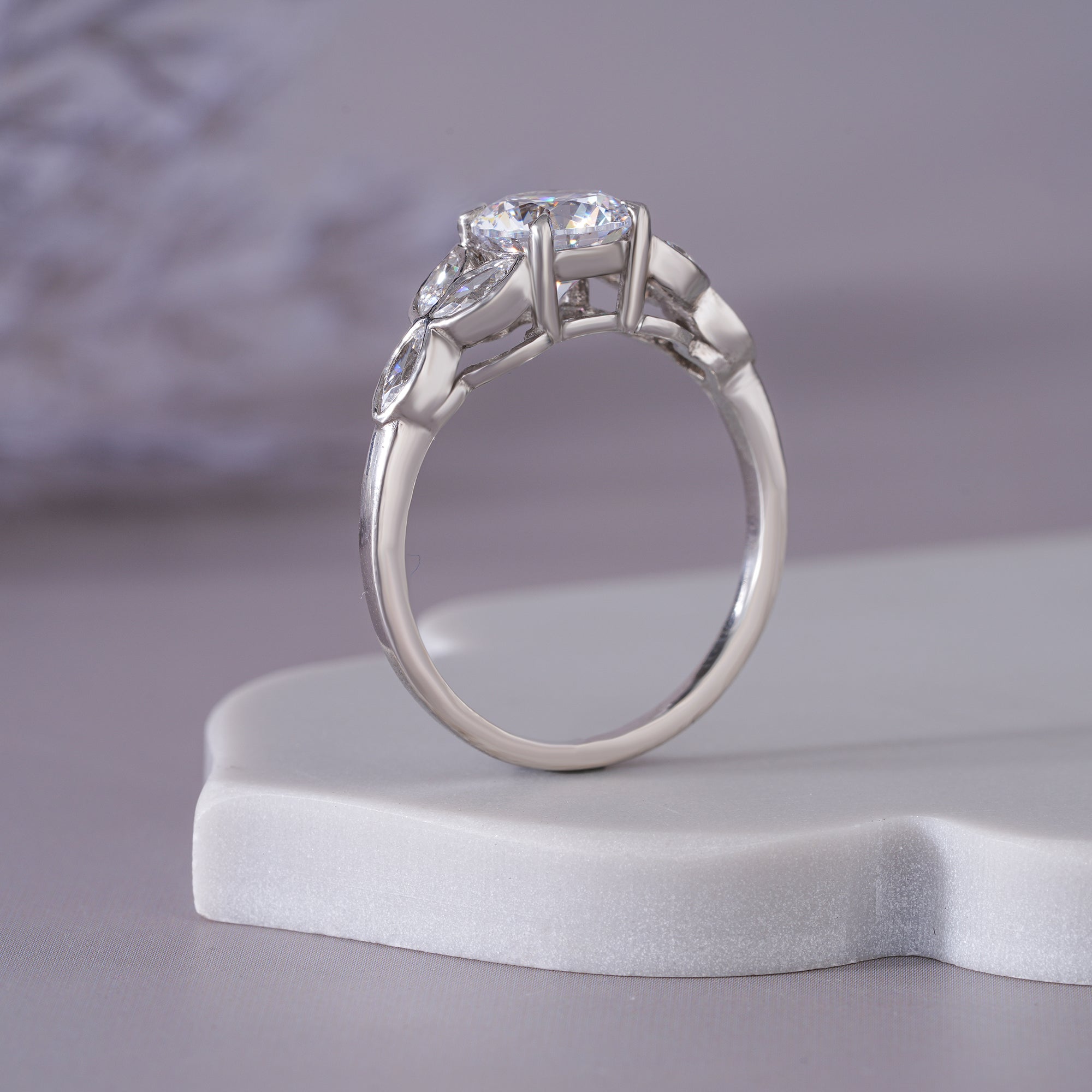 Round Marquise Moissanite Seven Stone Engagement Ring Bridal Jewelry