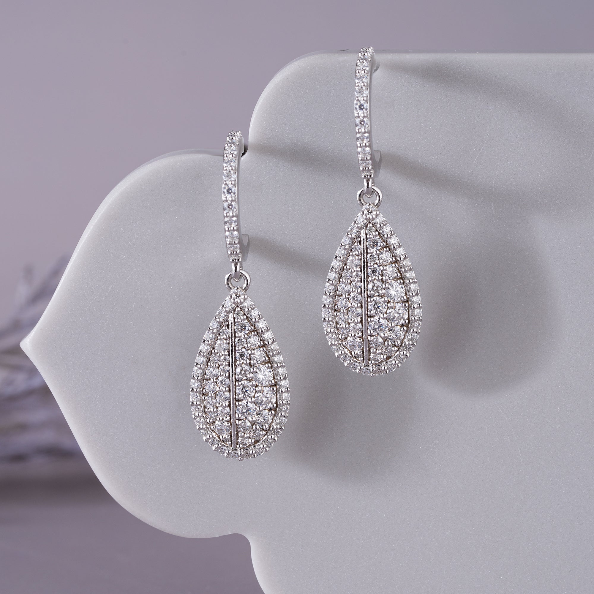 Moissanite Pave Statement Hoop Earrings Dainty Wedding Jewelry