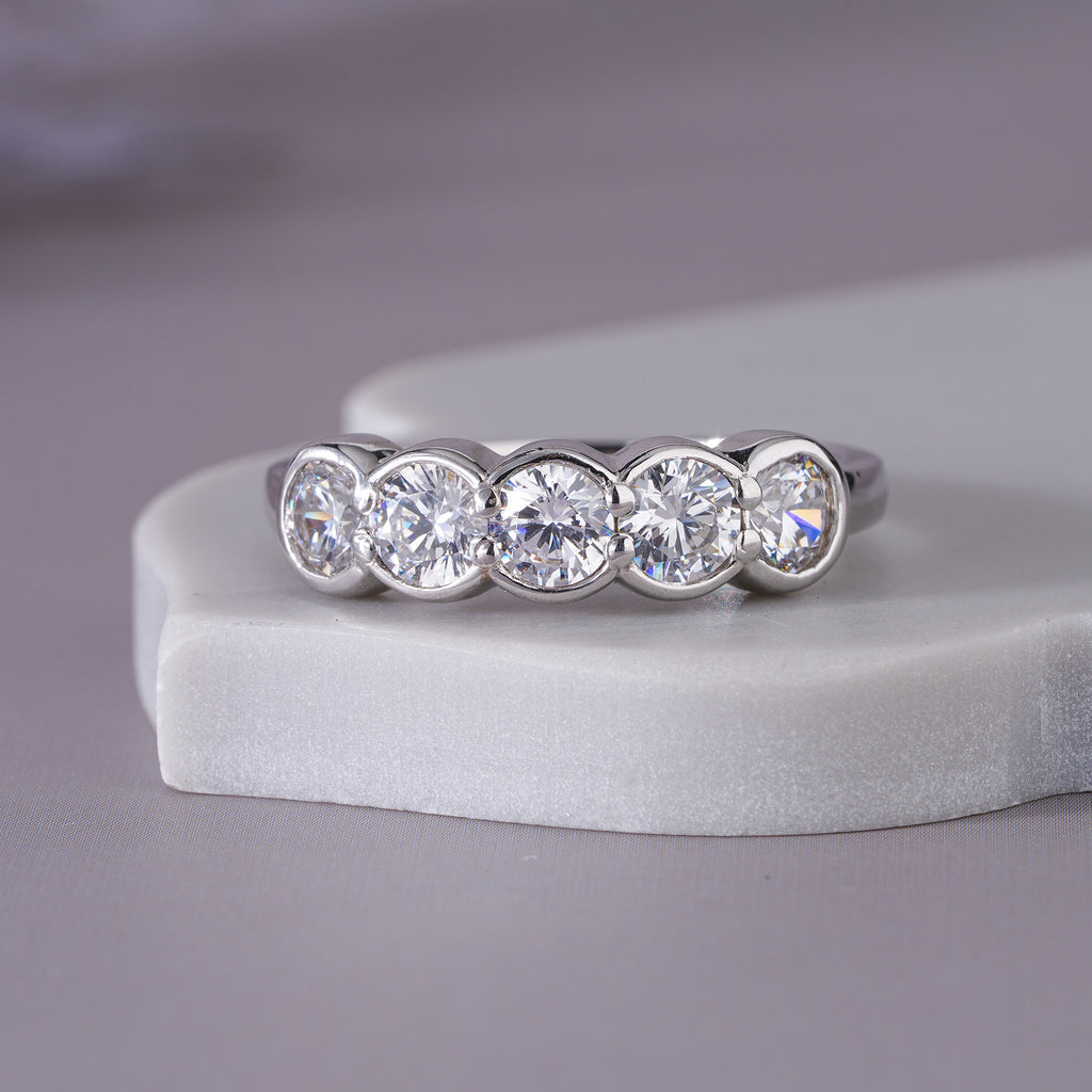 Round Moissanite Bezel Wedding Band Anniversary Jewelry