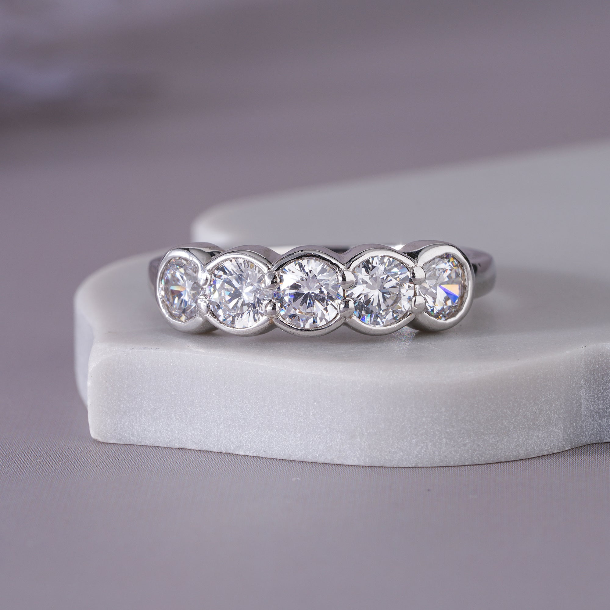 Round Moissanite Bezel Wedding Band Anniversary Jewelry