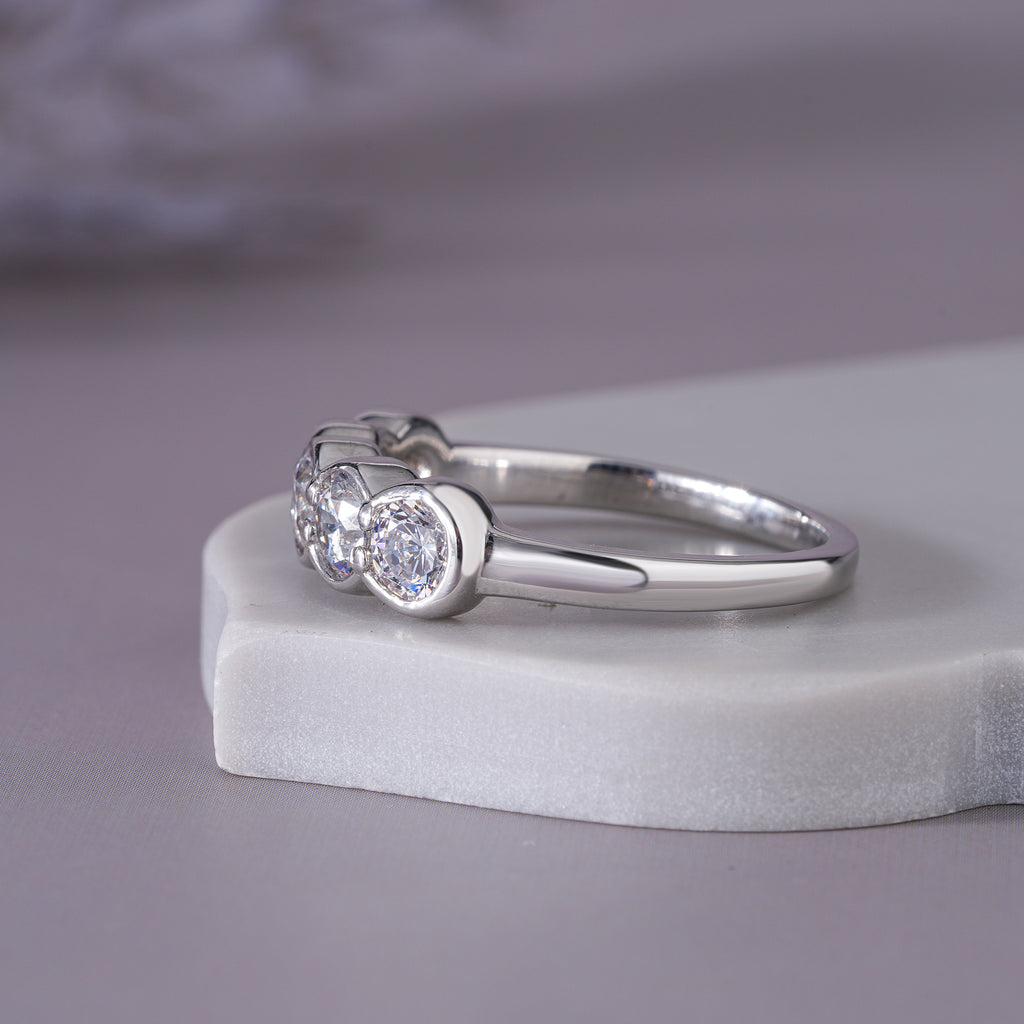 Round Moissanite Bezel Wedding Band Anniversary Jewelry