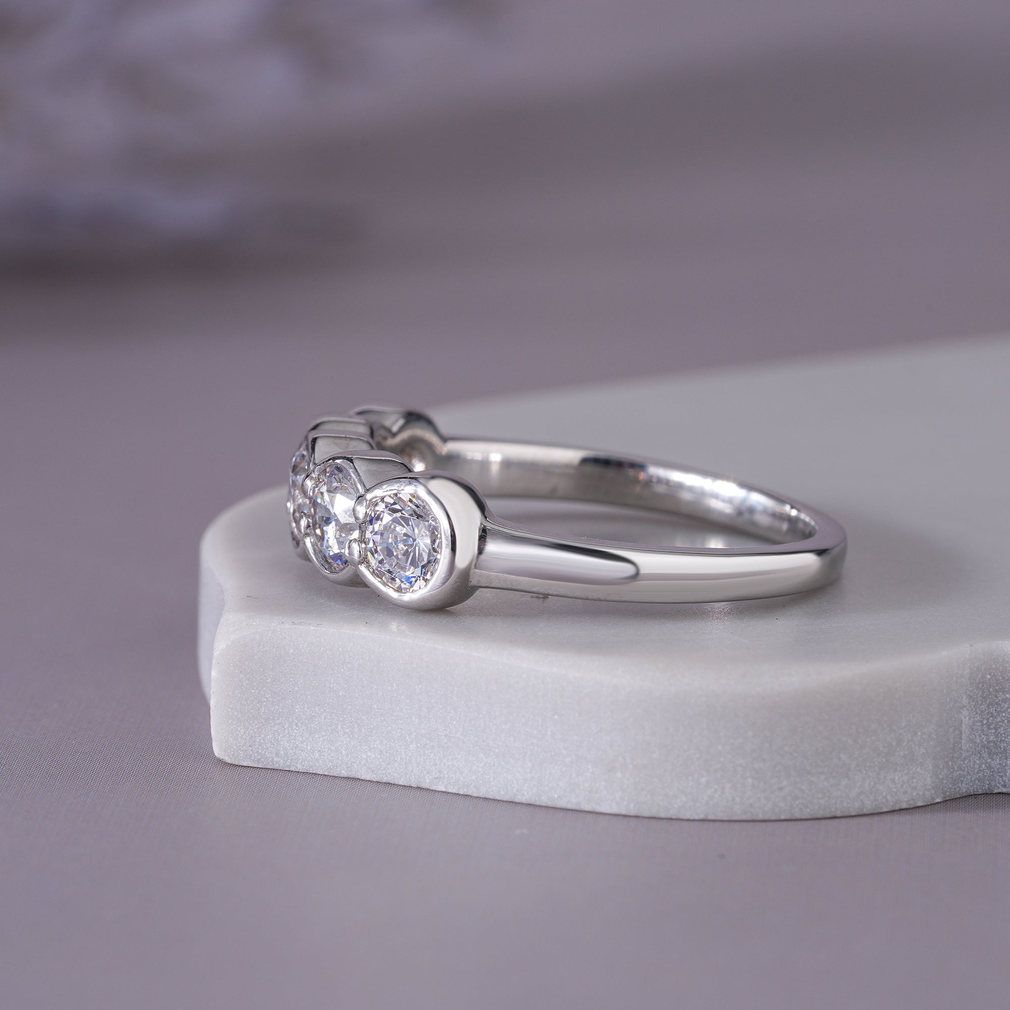 Round Moissanite Bezel Wedding Band Anniversary Jewelry
