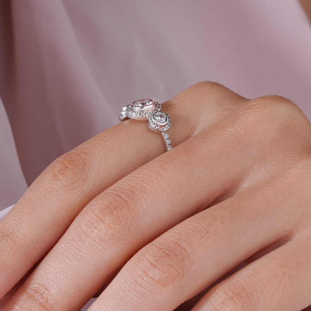 Round Moissanite Halo Three Stone Engagement Ring Anniversary Jewelry