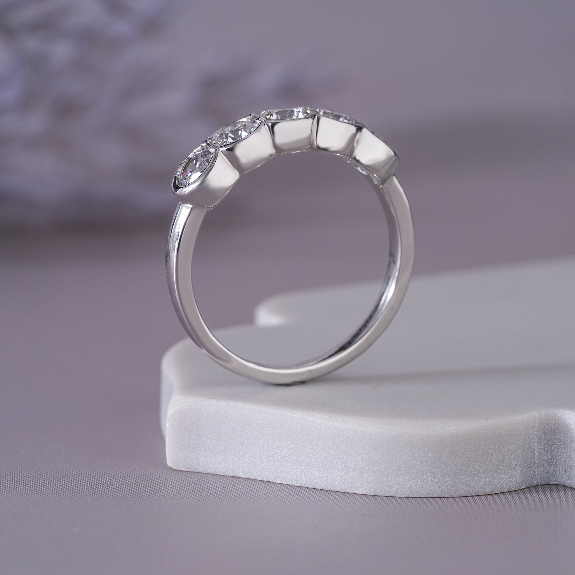 Round Moissanite Bezel Wedding Band Anniversary Jewelry