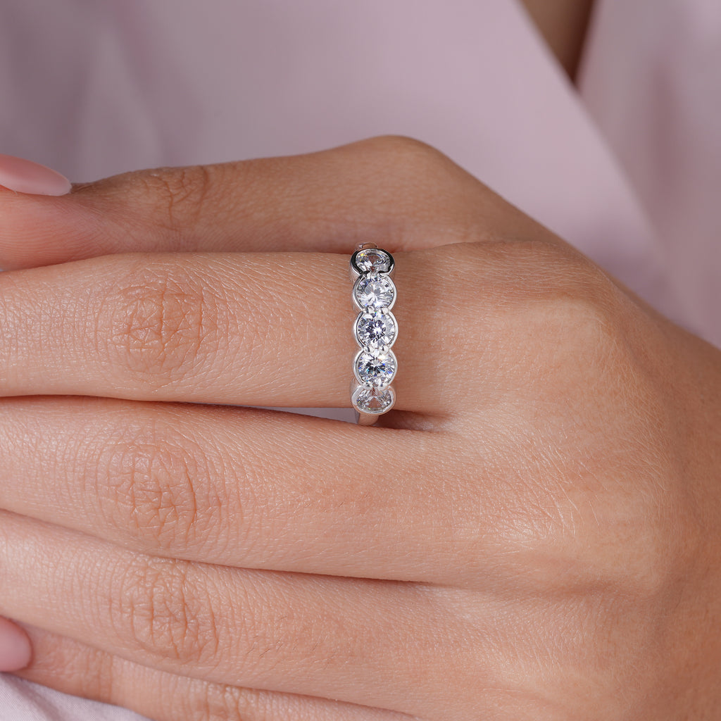 Round Moissanite Bezel Wedding Band Anniversary Jewelry