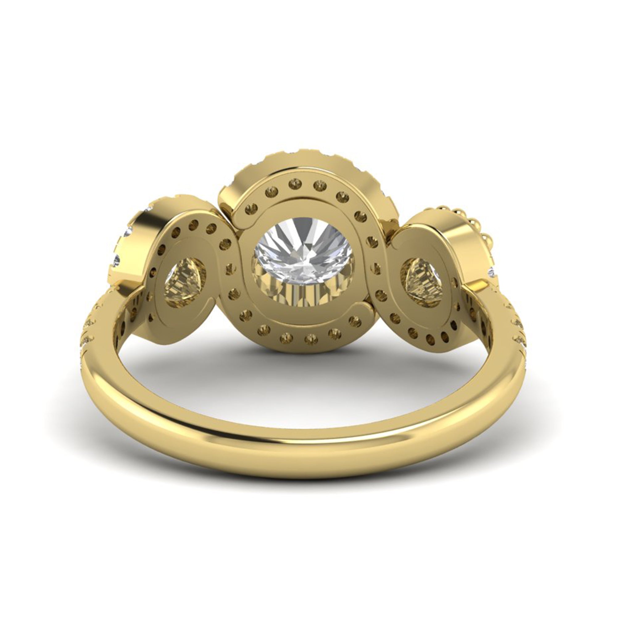 Round Moissanite Halo Three Stone Engagement Ring Anniversary Jewelry