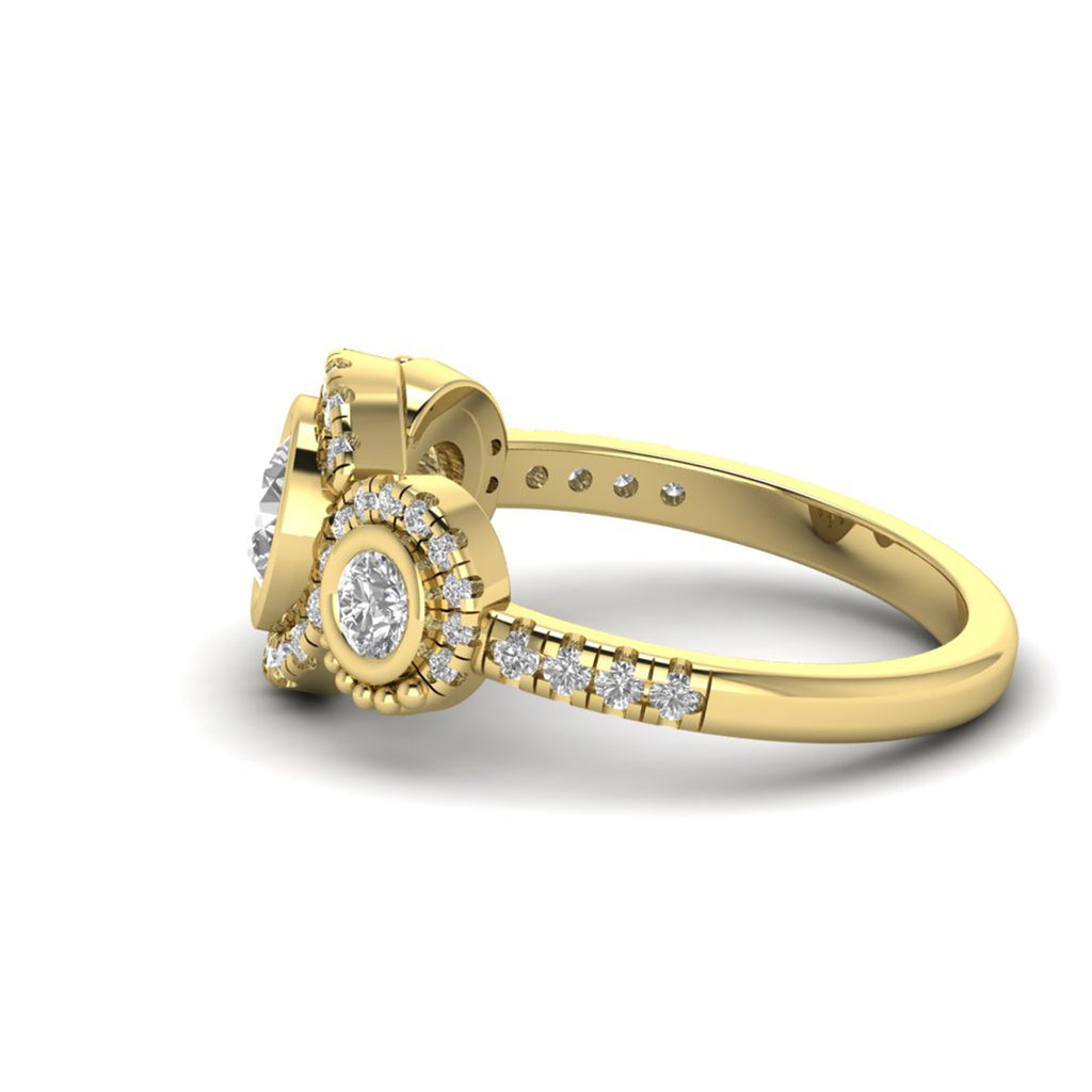 Round Moissanite Halo Three Stone Engagement Ring Anniversary Jewelry