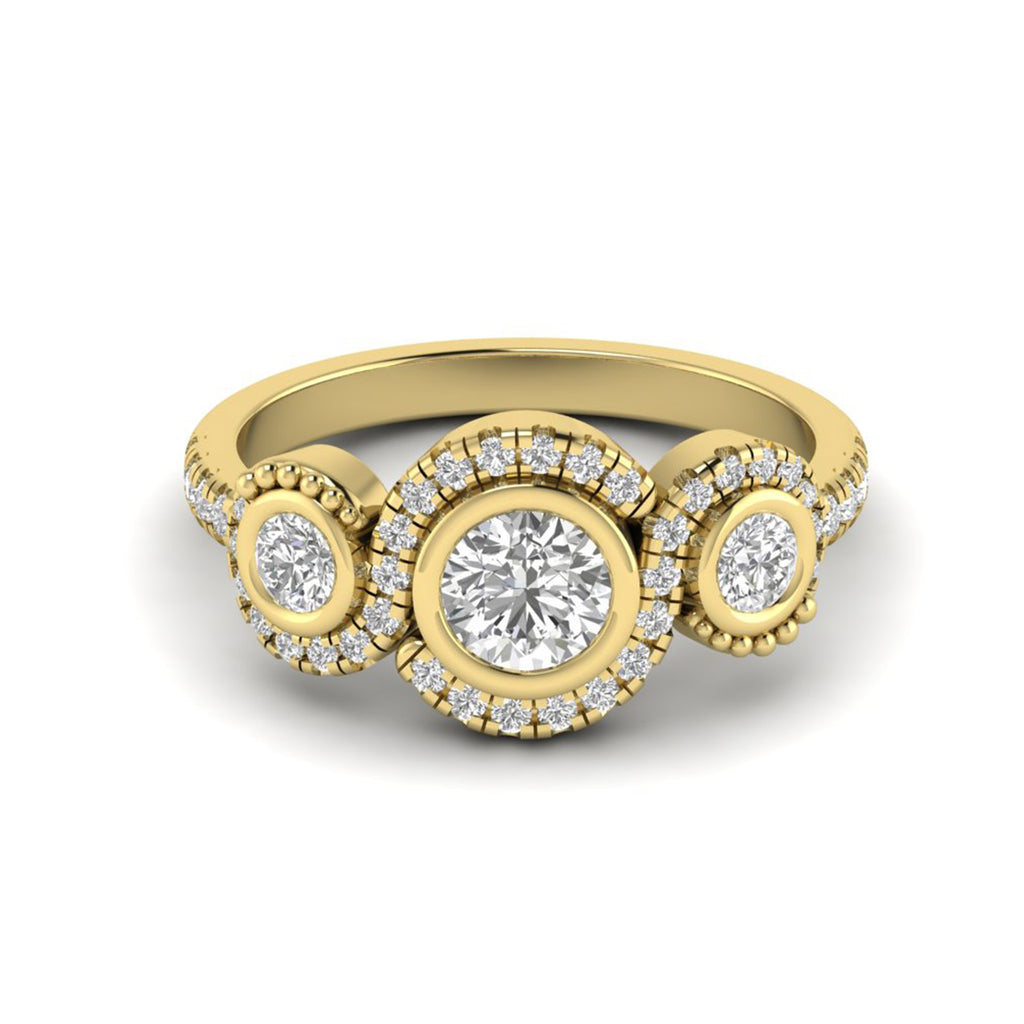 Round Moissanite Halo Three Stone Engagement Ring Anniversary Jewelry