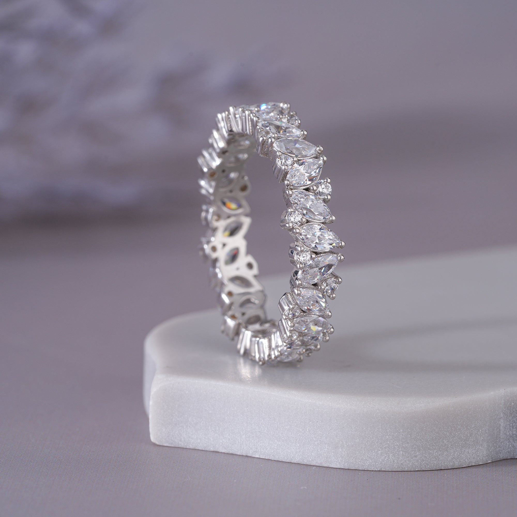 Marquise Moissanite Eternity Wedding Band Stacking Ring