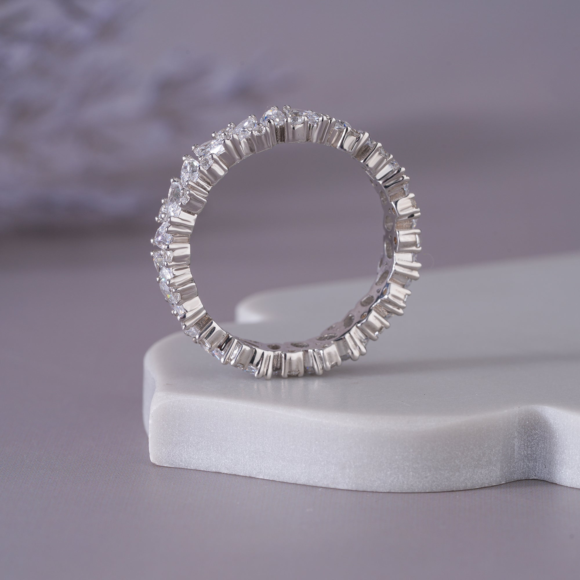 Marquise Moissanite Eternity Wedding Band Stacking Ring