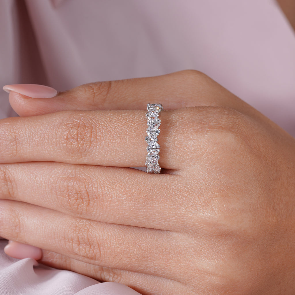 Marquise Moissanite Eternity Wedding Band Stacking Ring