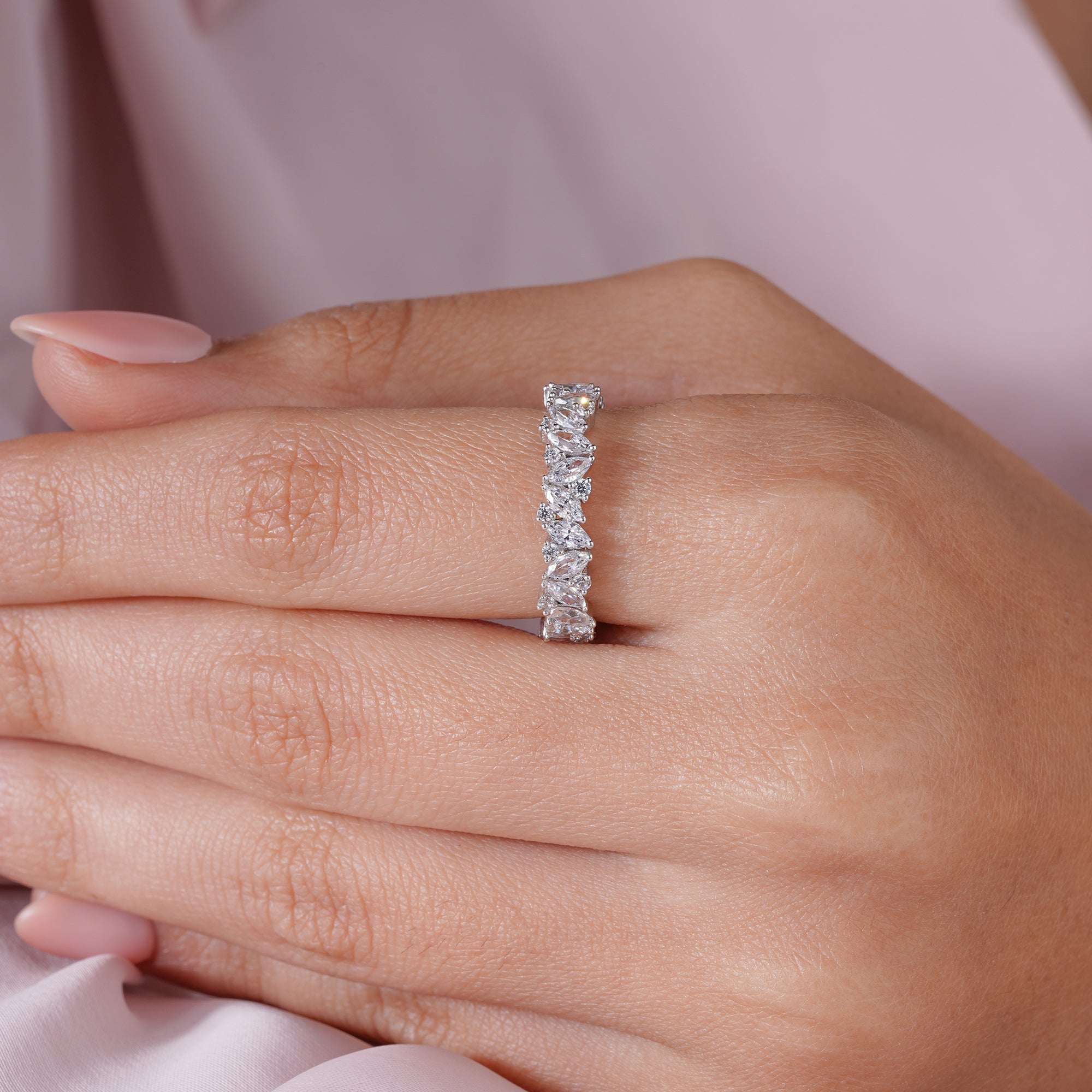 Marquise Moissanite Eternity Wedding Band Stacking Ring
