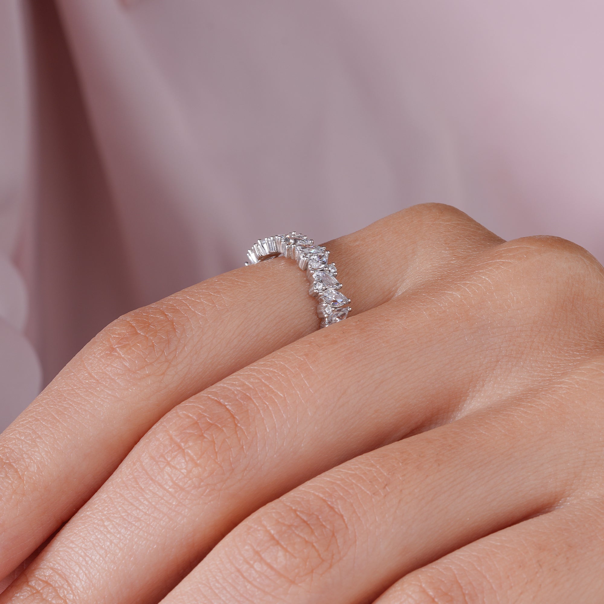 Marquise Moissanite Eternity Wedding Band Stacking Ring