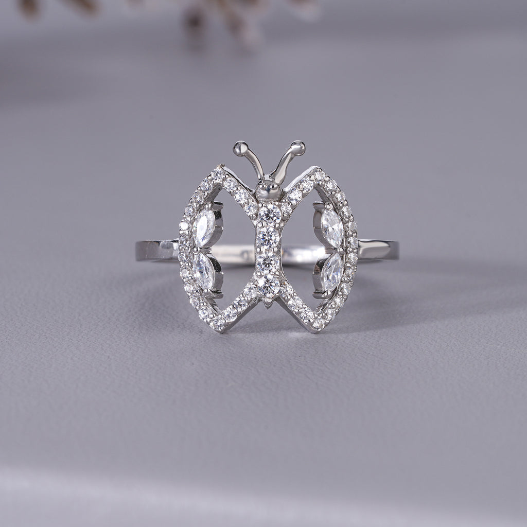 Round Marquise Moissanite Butterfly Engagement Ring Bridal Jewelry
