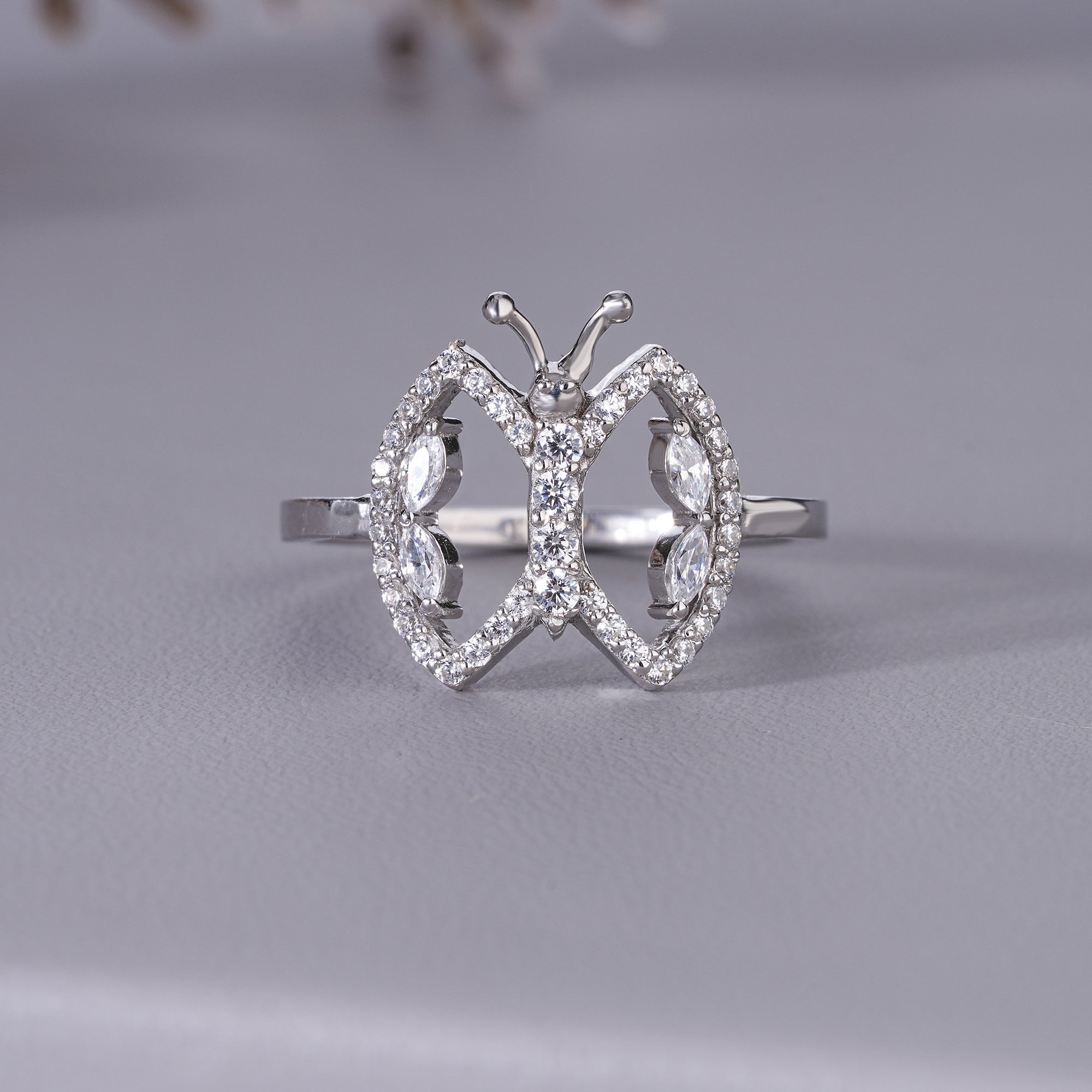 Round Marquise Moissanite Butterfly Engagement Ring Bridal Jewelry