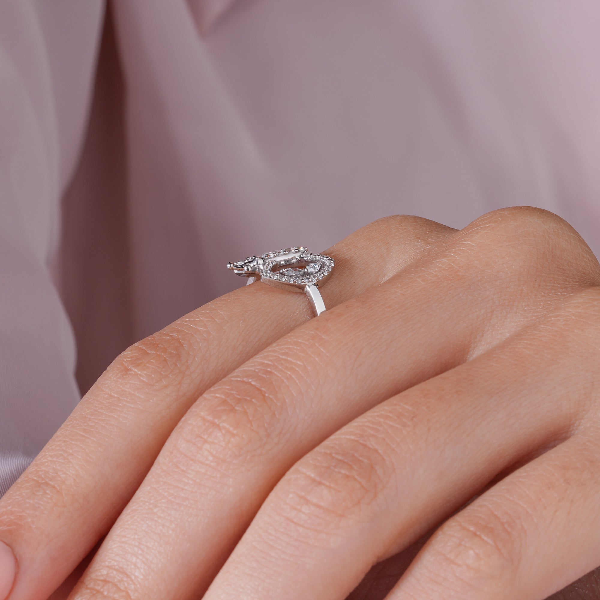 Round Marquise Moissanite Butterfly Engagement Ring Bridal Jewelry
