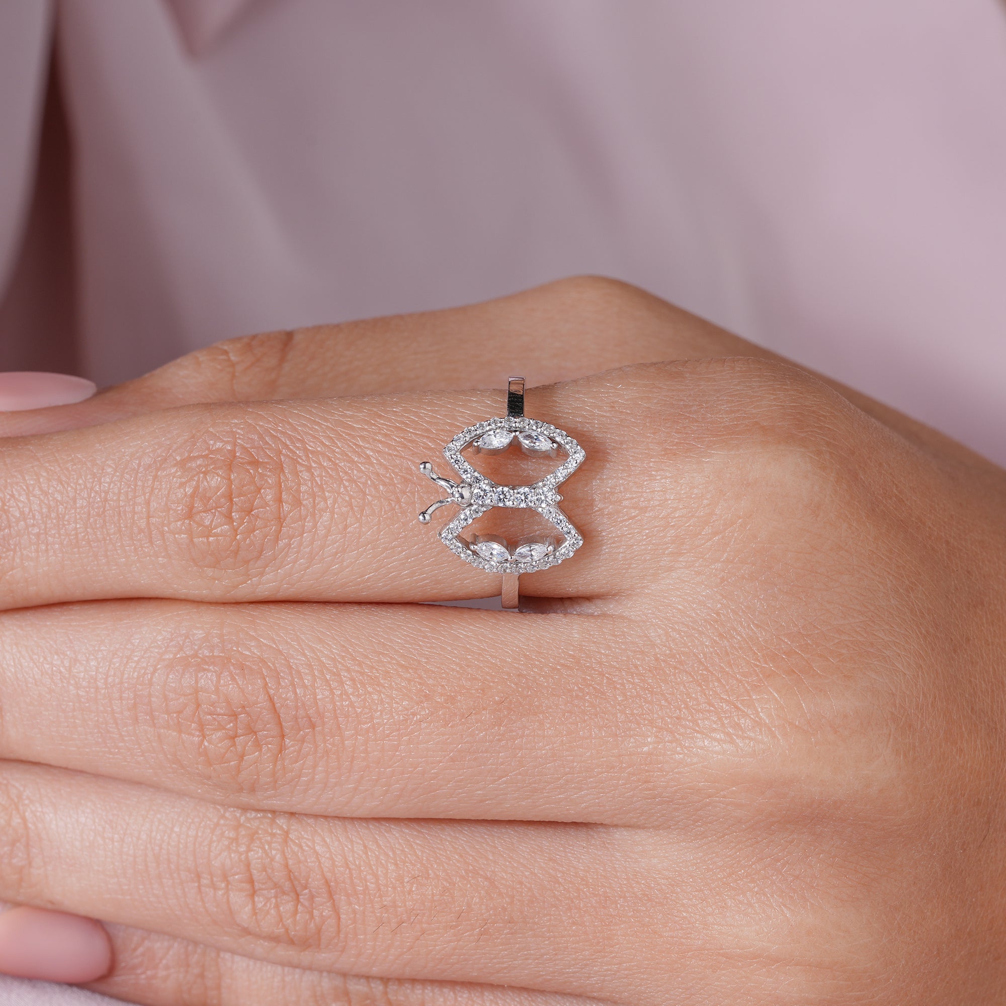 Round Marquise Moissanite Butterfly Engagement Ring Bridal Jewelry
