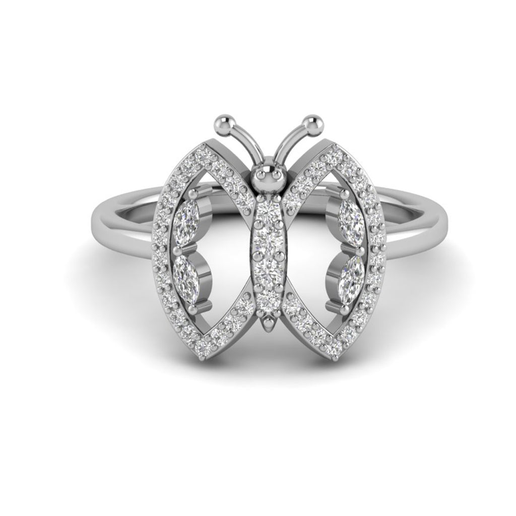 Round Marquise Moissanite Butterfly Engagement Ring Bridal Jewelry