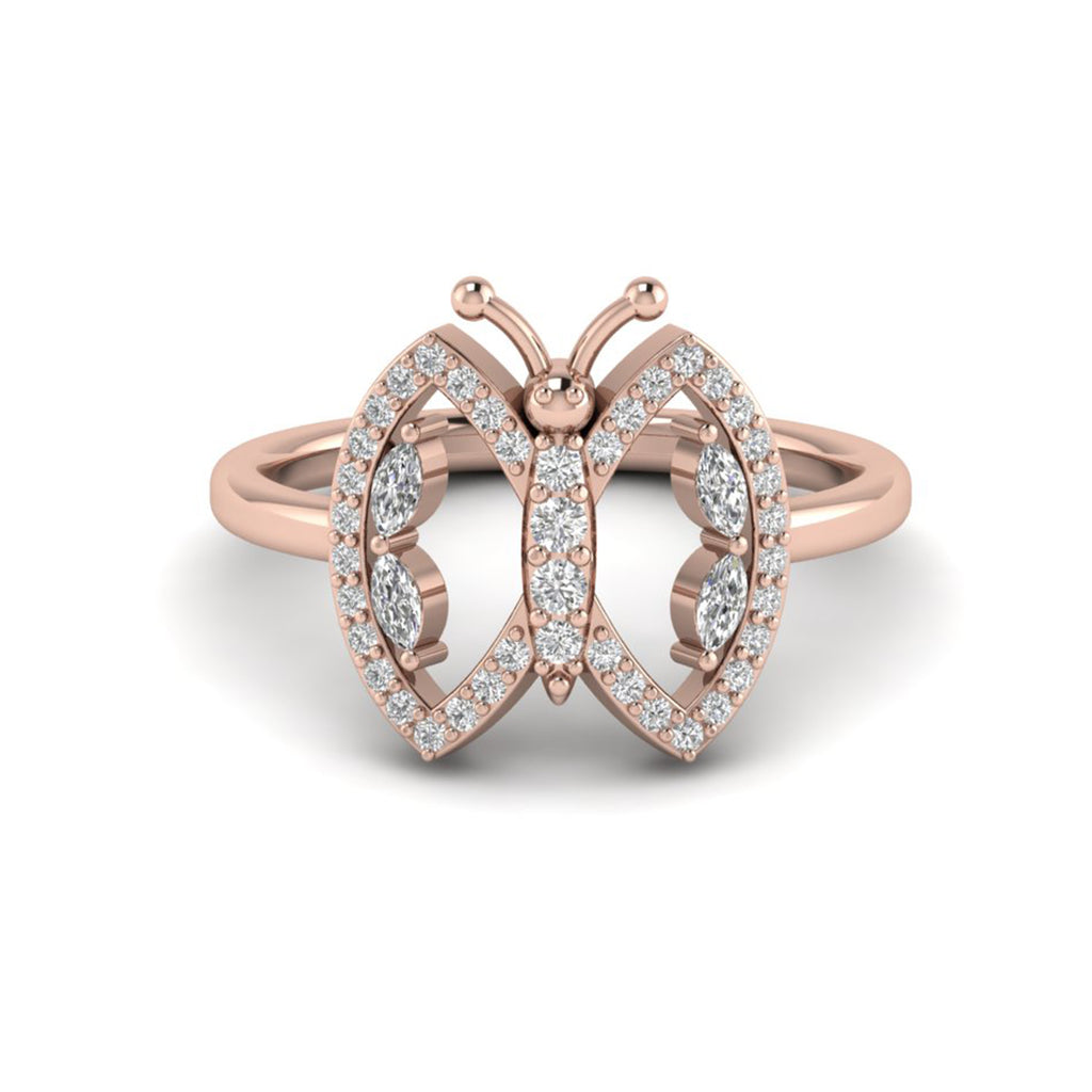 Round Marquise Moissanite Butterfly Engagement Ring Bridal Jewelry