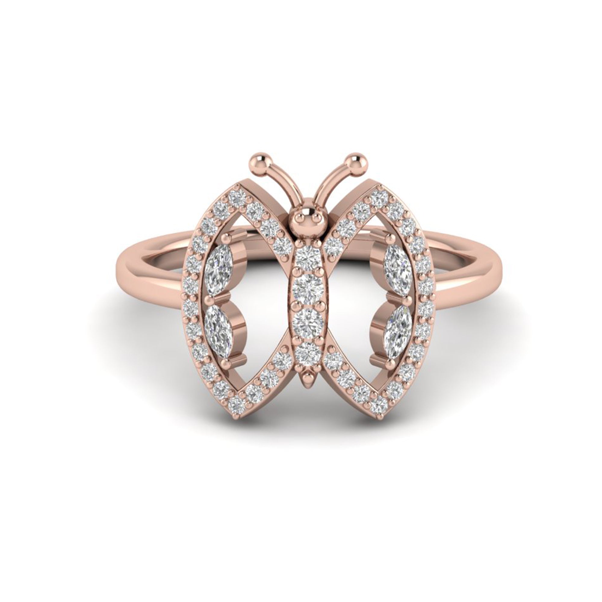 Round Marquise Moissanite Butterfly Engagement Ring Bridal Jewelry