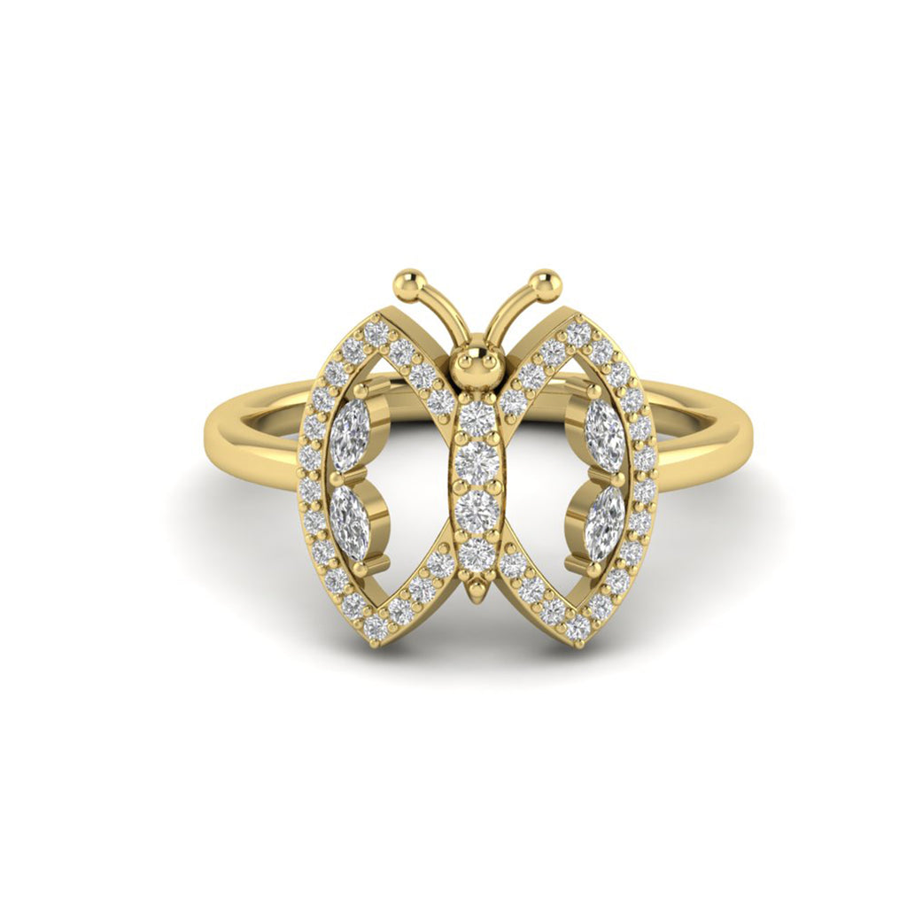 Round Marquise Moissanite Butterfly Engagement Ring Bridal Jewelry