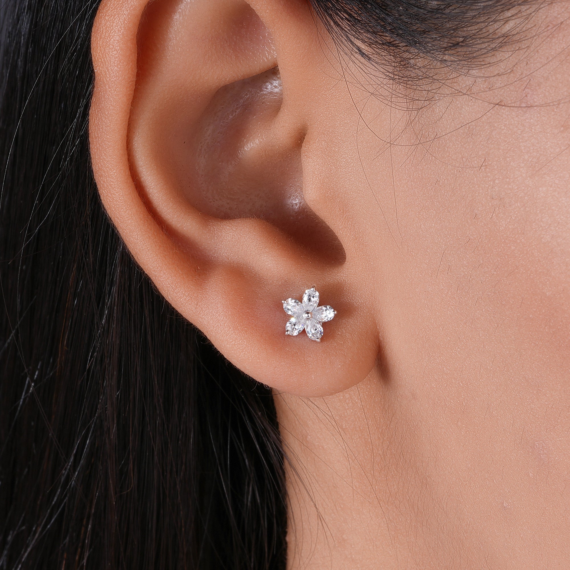 Pear Moissanite Floral Stud Earrings Dainty Wedding Jewelry