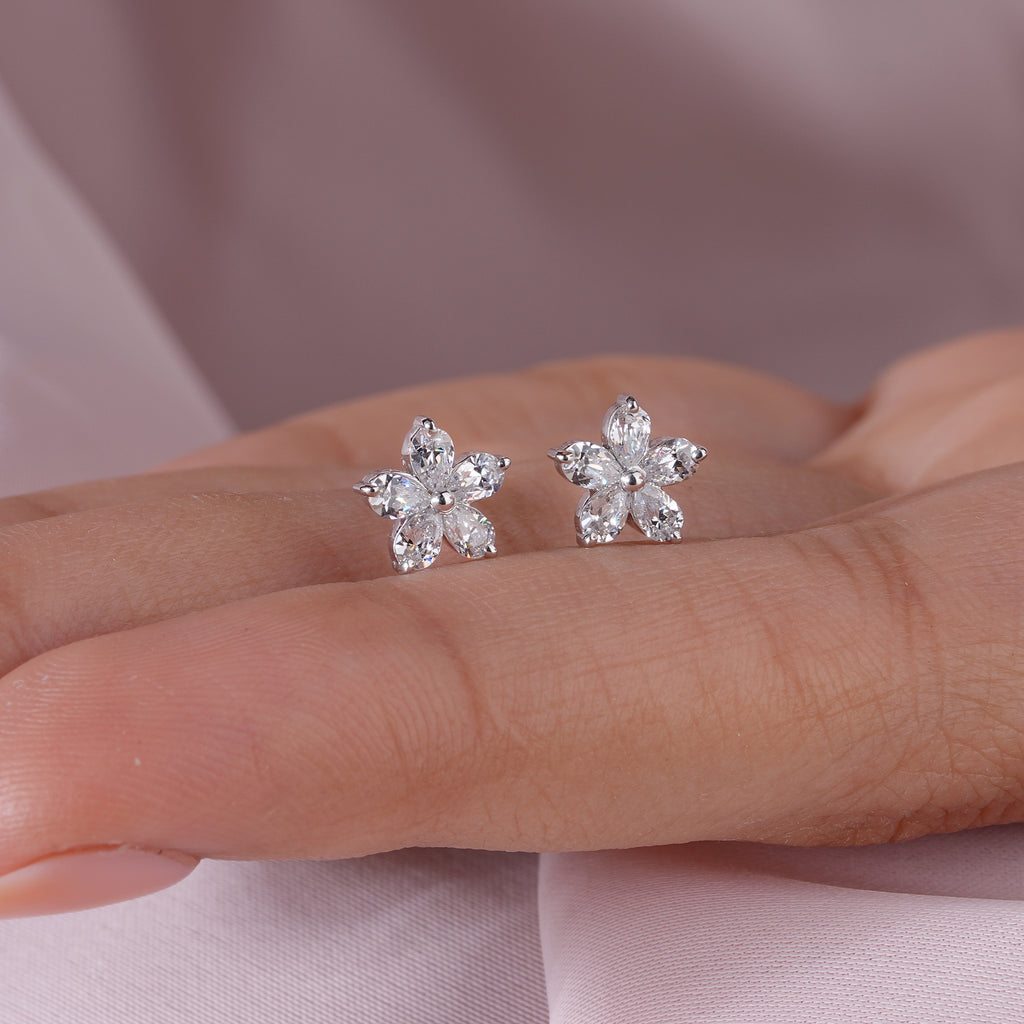 Pear Moissanite Floral Stud Earrings Dainty Wedding Jewelry